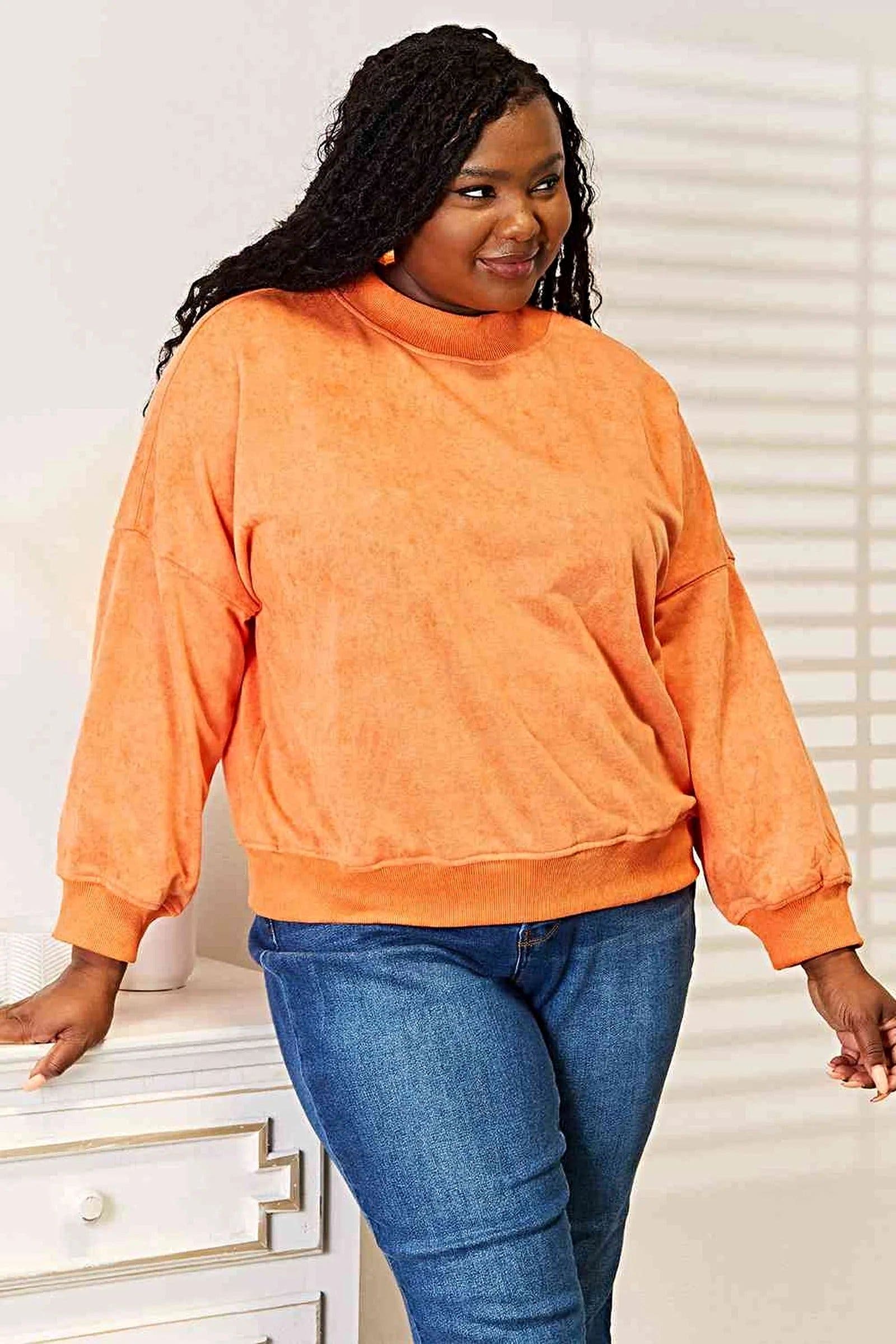 Chic Round Neck Sweatshirt With Dropped Shoulders And Rib Trim - Versatile Casual Style Trendsi