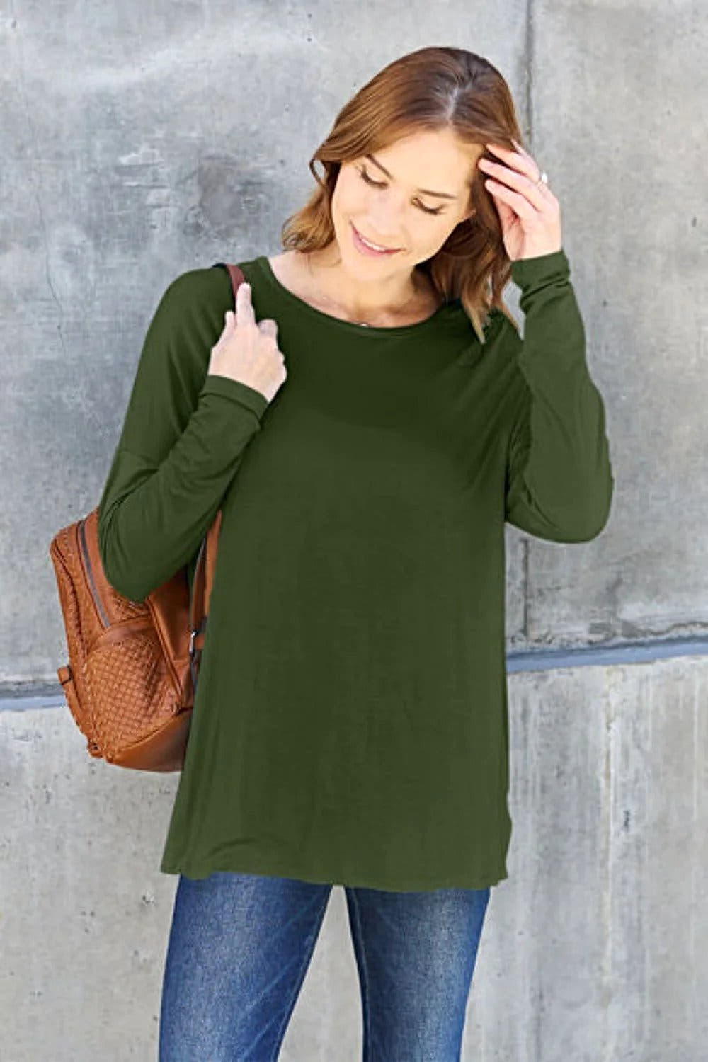 Basic Bae Dropped Shoulder Tee - Full Size Round Neck T-Shirt in Soft Rayon Blend Trendsi