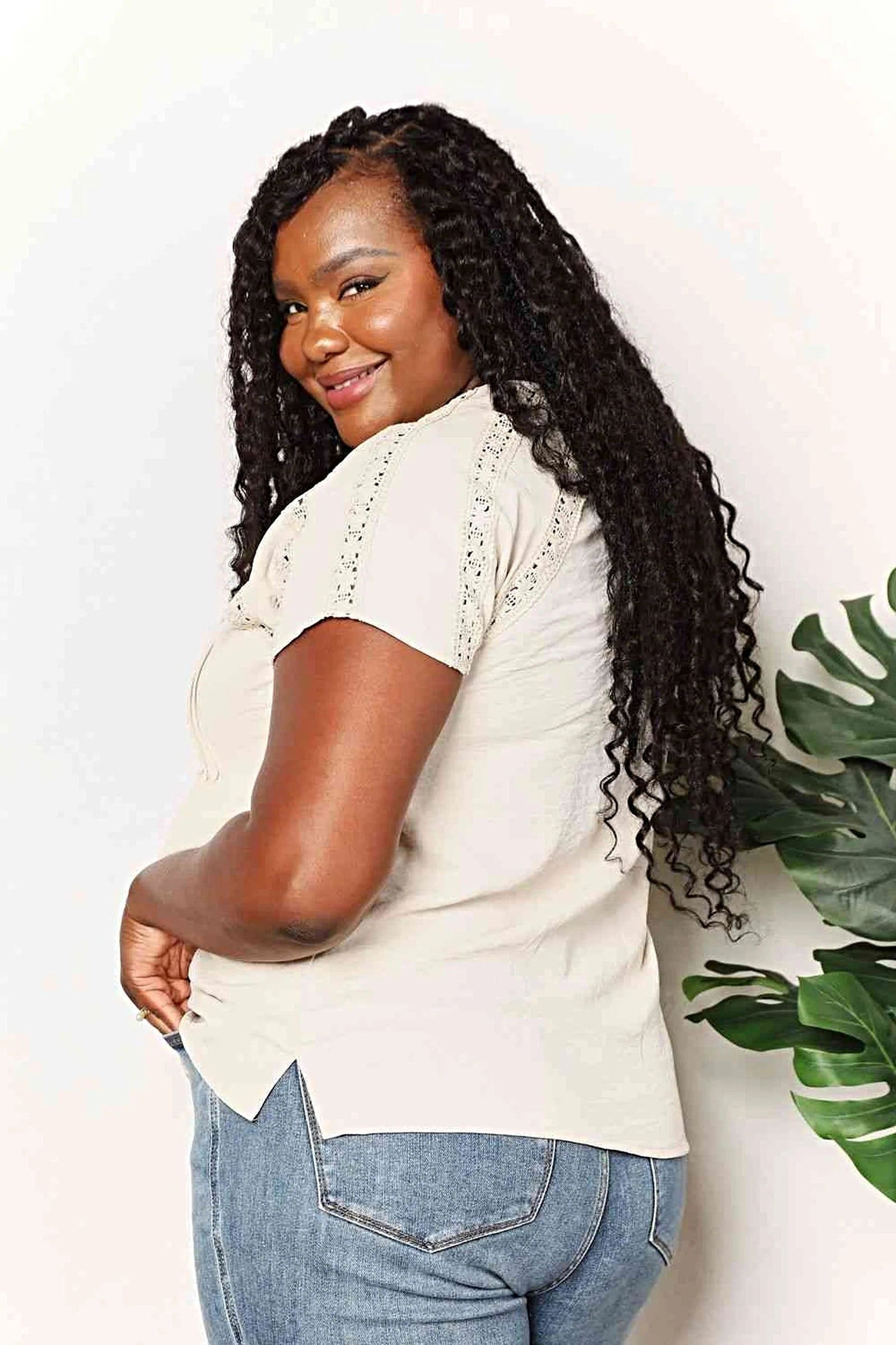 Chic Short Sleeve Crochet Shirt with Button Detail - Available in Plus Sizes Trendsi