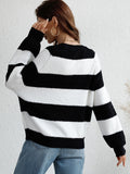Striped Raglan Sleeve Ribbed Trim Knit Top Trendsi