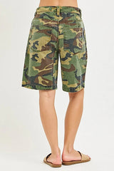 RISEN Camo Print Slouchy Jorts with Eyelet Drawstring -