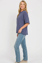 Zenana Raised Rib Short Sleeve Front Pocket Top -