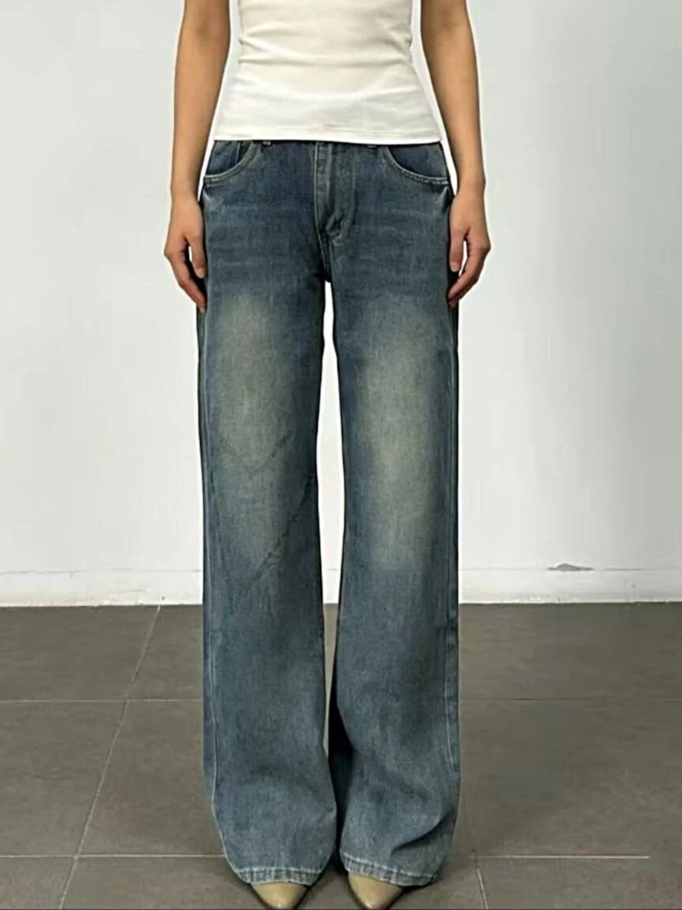 Vintage Wash Wide Leg Jeans -
