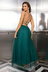 Lace-Up Backless Mesh Dress