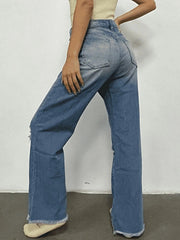 Distressed Raw Hem Bootcut Jeans -