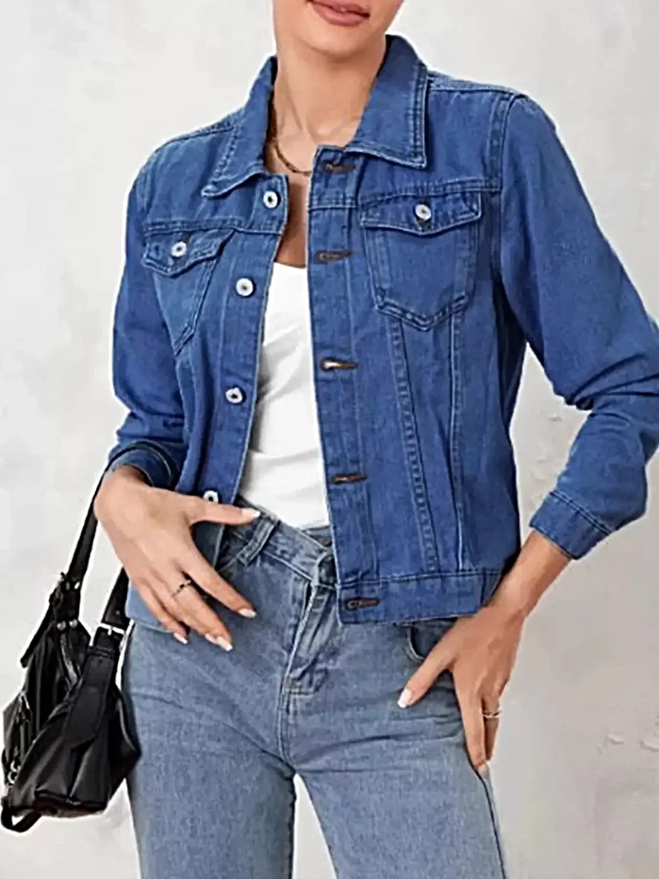 Button Up Long Sleeve Denim Jacket -