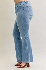 Judy Blue Full Size Mid Rise Bootcut Jeans with Contrast Wash & Front Patch Pockets Plus Size -
