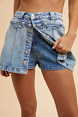 Annie Wear Button Detail Stretch Denim Wrap Mini Skort -