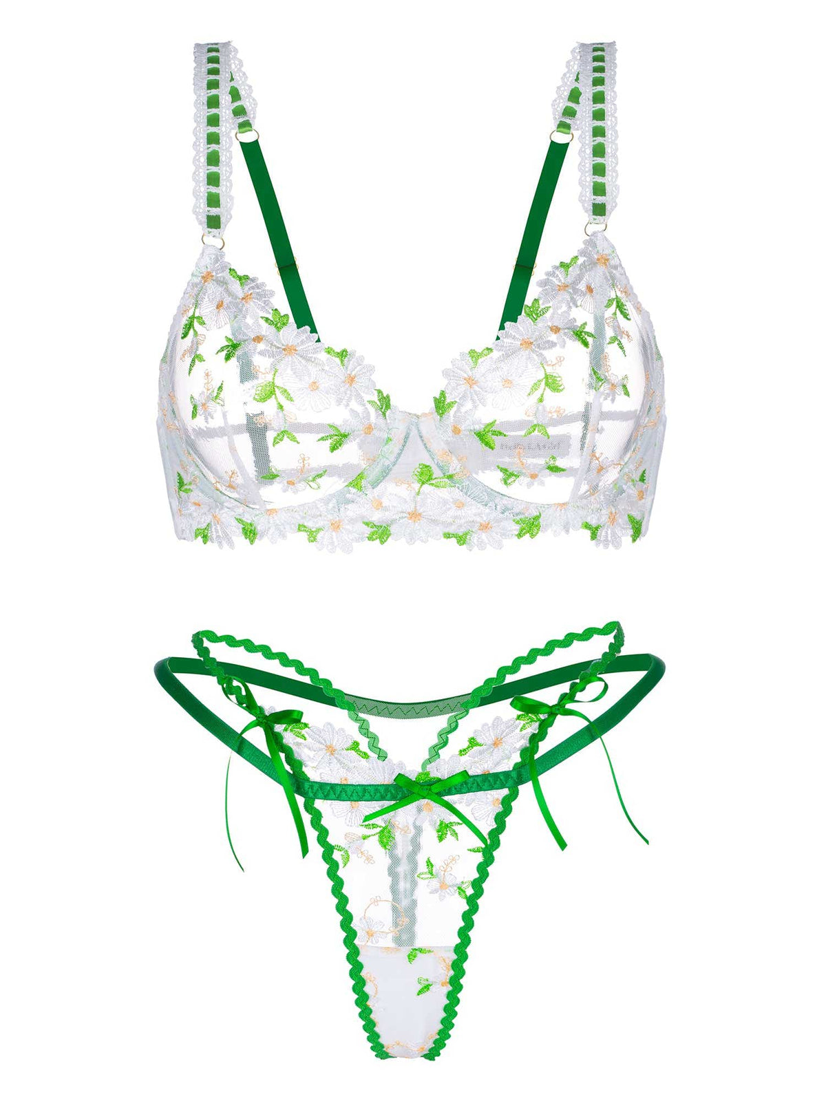 Sensual presentation of Daisy Lace Lingerie 2 Pc Bra Set with beautiful floral embroidery.