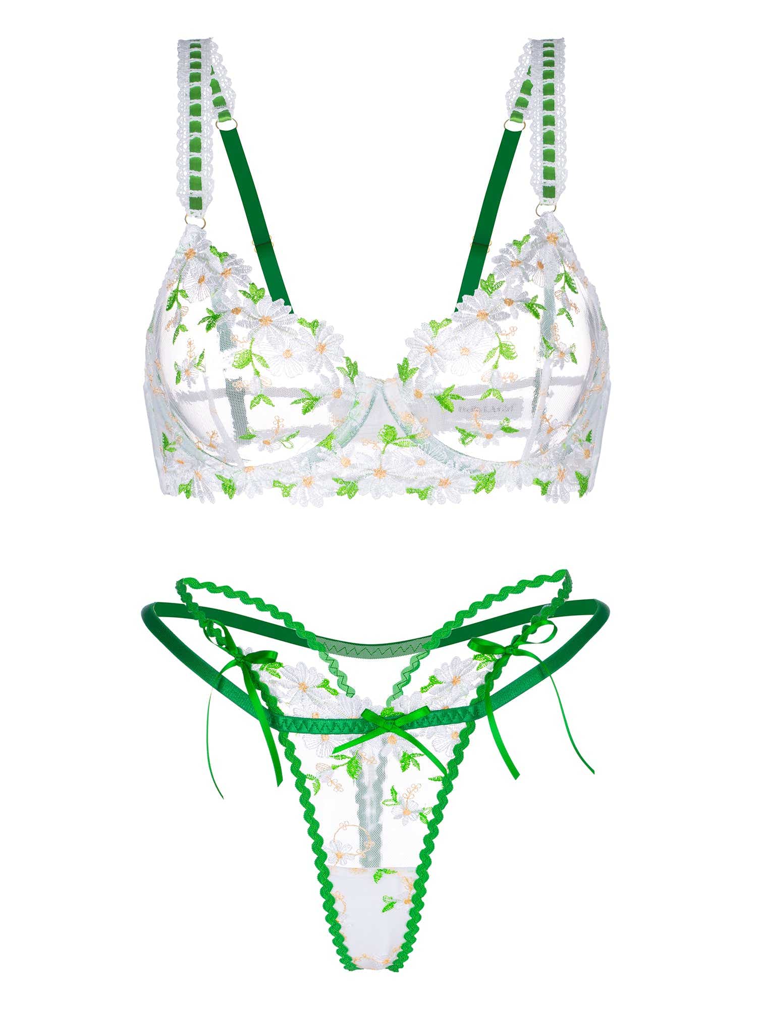 Sensual presentation of Daisy Lace Lingerie 2 Pc Bra Set with beautiful floral embroidery.