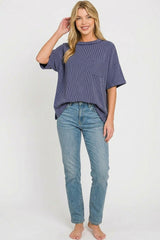 Zenana Raised Rib Short Sleeve Front Pocket Top -