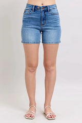 Judy Blue Full Size 2 Button Denim Shorts with Pockets Plus Size -