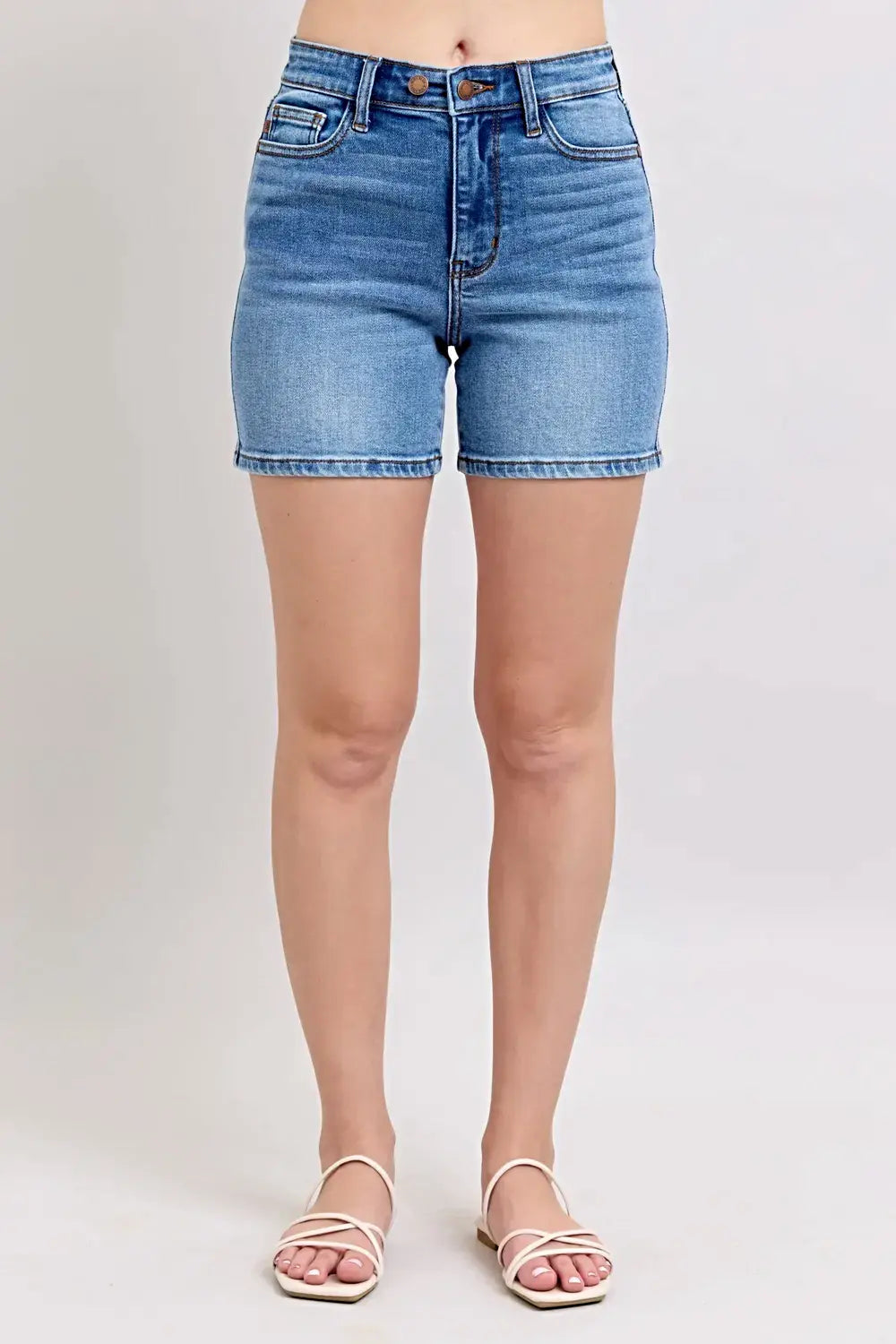 Judy Blue Full Size 2 Button Denim Shorts with Pockets Plus Size -