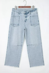 Light Wash Utility Pocket Straight Leg Jeans -