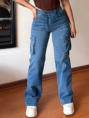 Plus Size High-Waisted Cargo Jeans -