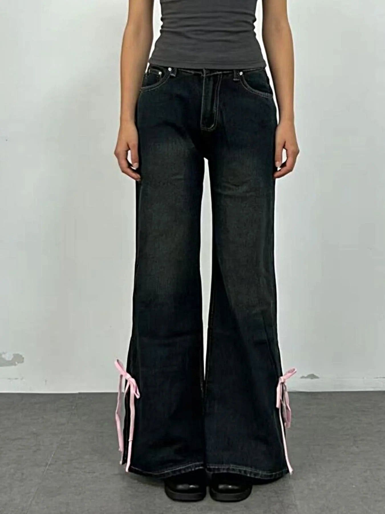 Ribbon Detail Flare Jeans -