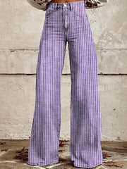 Striped High-Waisted Wide Leg Jeans -