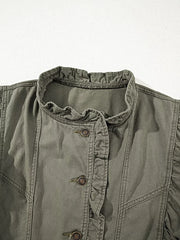 Ruffled Patchwork Denim Jacket Vest -