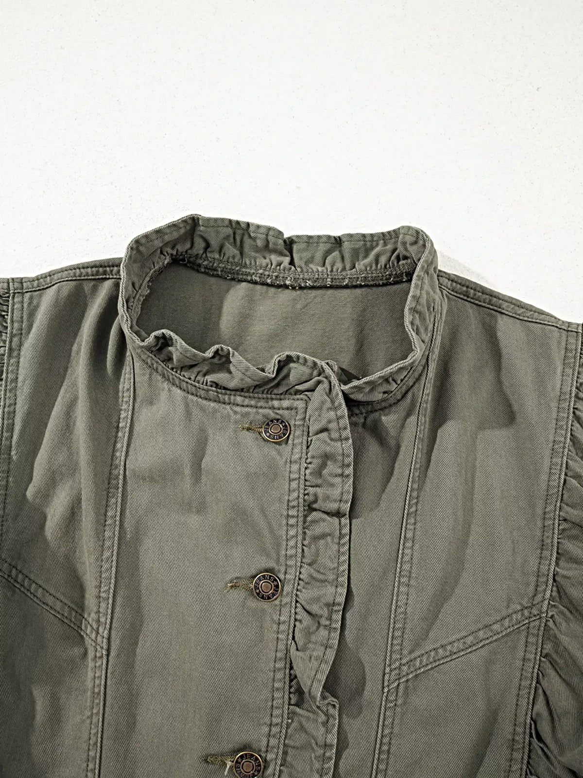 Ruffled Patchwork Denim Jacket Vest -