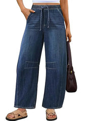 Elastic Waist Wide Leg Jeans -