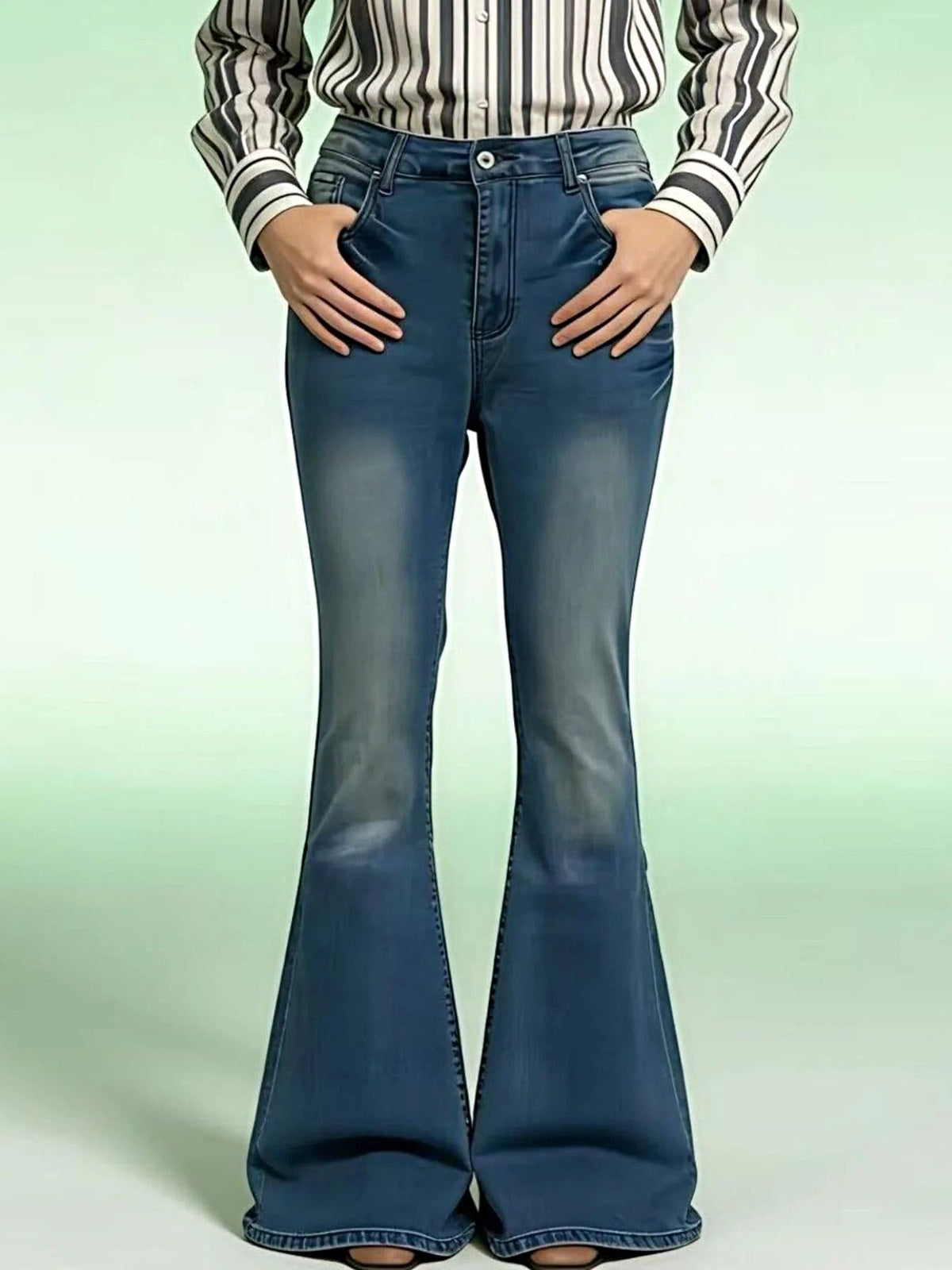 Full Size Vintage Wash High-Waisted Flare Jeans Plus Size -