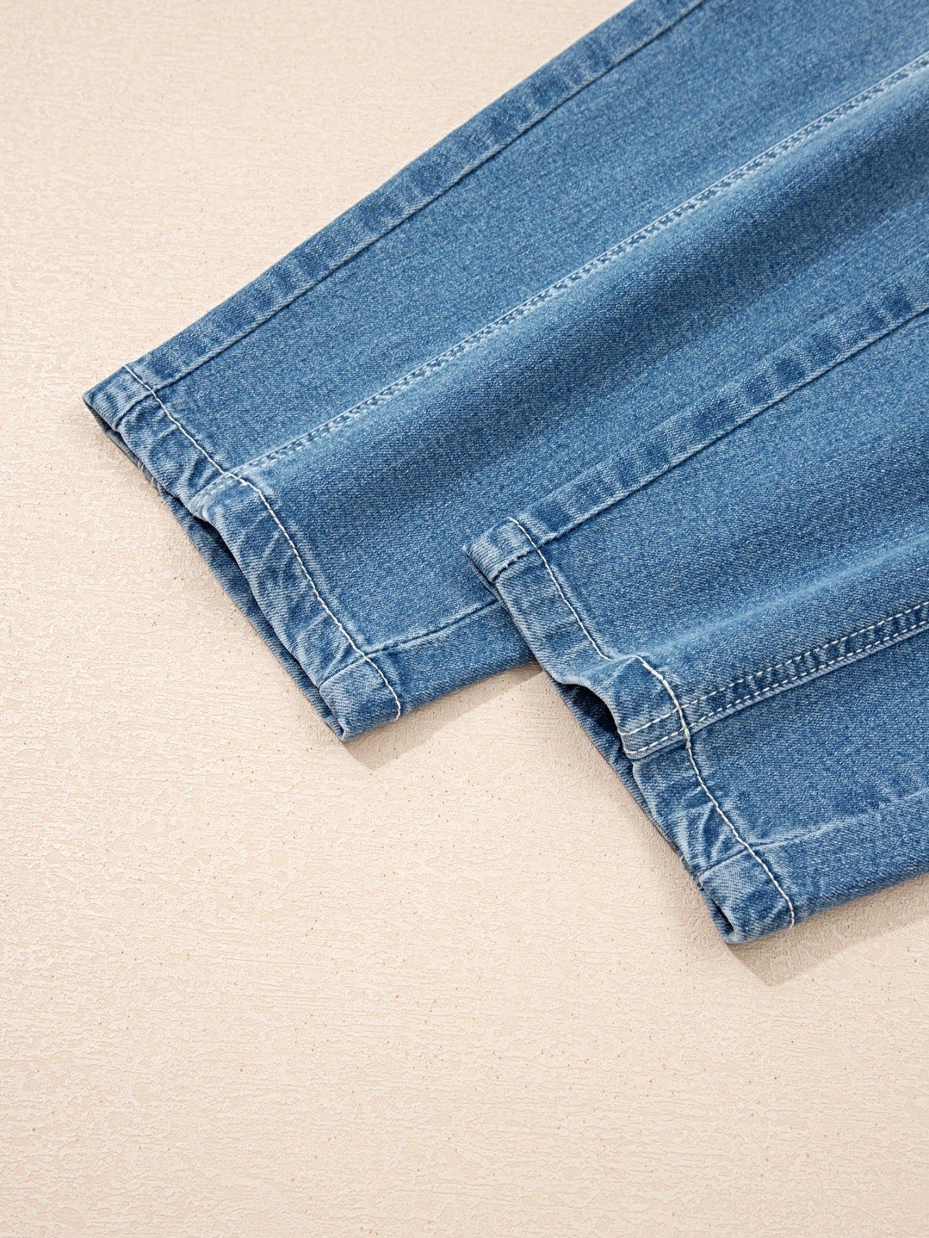 Washed Cuffed Barrel Jeans -