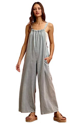 SO ME Wide Leg Lightweight Denim Overalls -