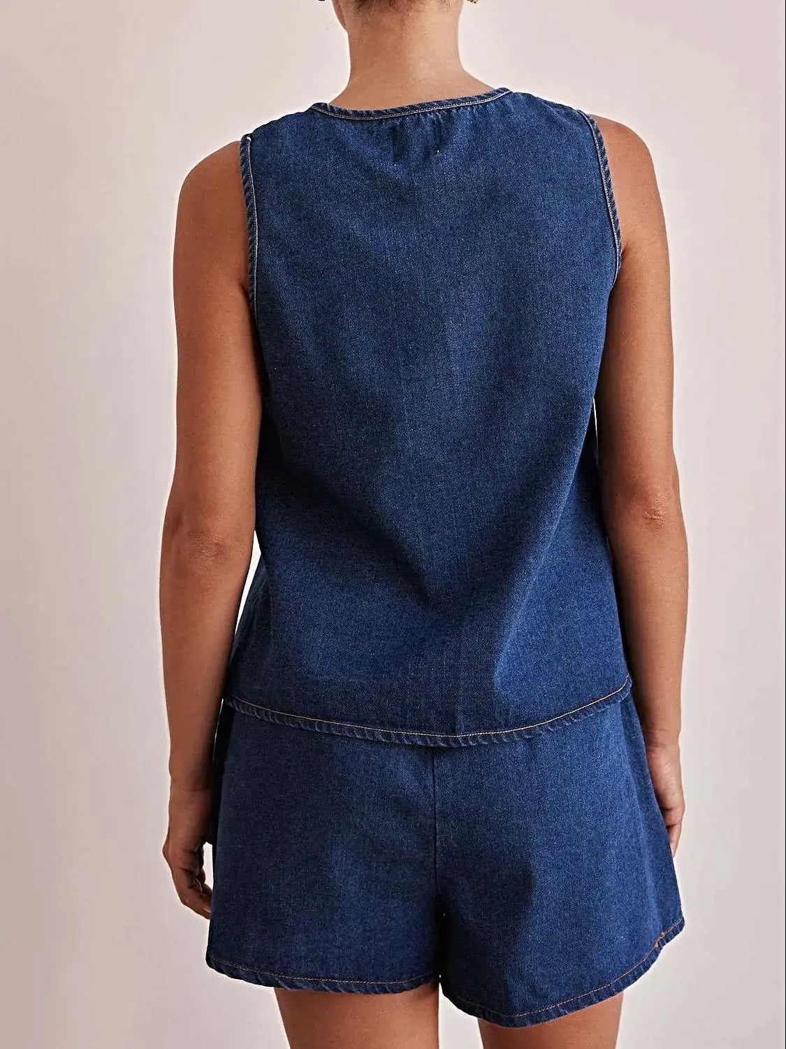 Tie Front Vest and Shorts Denim Set -