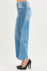 RISEN Full Size Slouchy Cropped Barrel Jeans with Contrast Wash Plus Size -