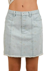 VERY J Bow Printed Casual Denim Mini Skirt -