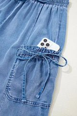 Drawstring Elastic Waist Pocketed Loose Jeans -