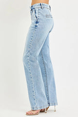 RISEN Tummy Control High Rise Straight Pin Tuck Jeans -
