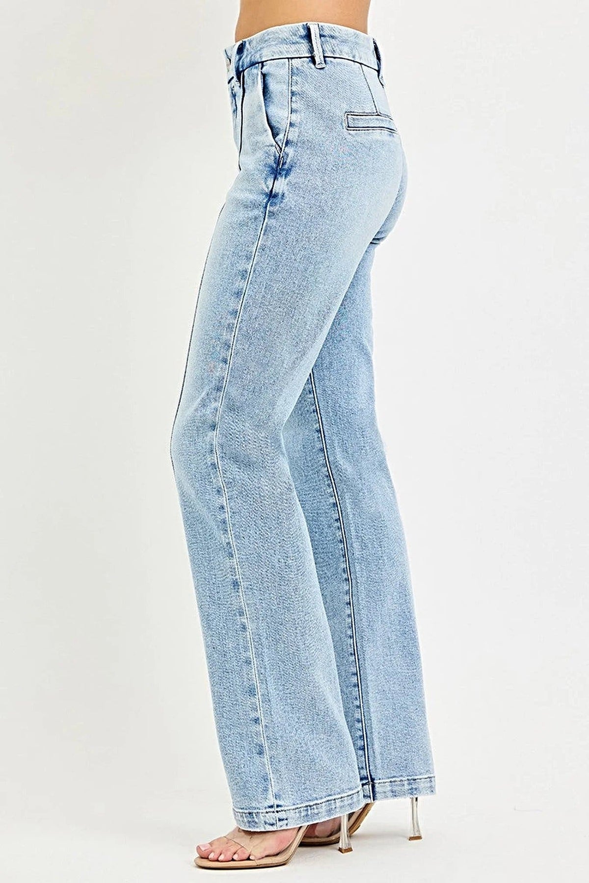 RISEN Tummy Control High Rise Straight Pin Tuck Jeans -