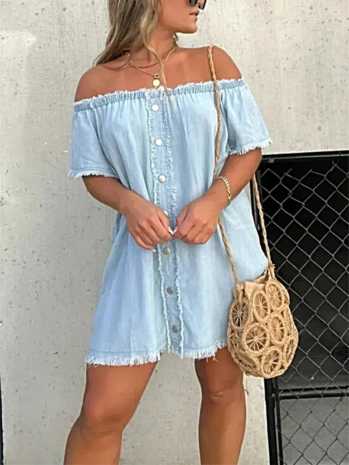Full Size Raw Hem Mini Denim Dress Plus Size -