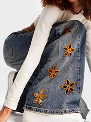 Floral Embroidered Wide Leg Jeans -