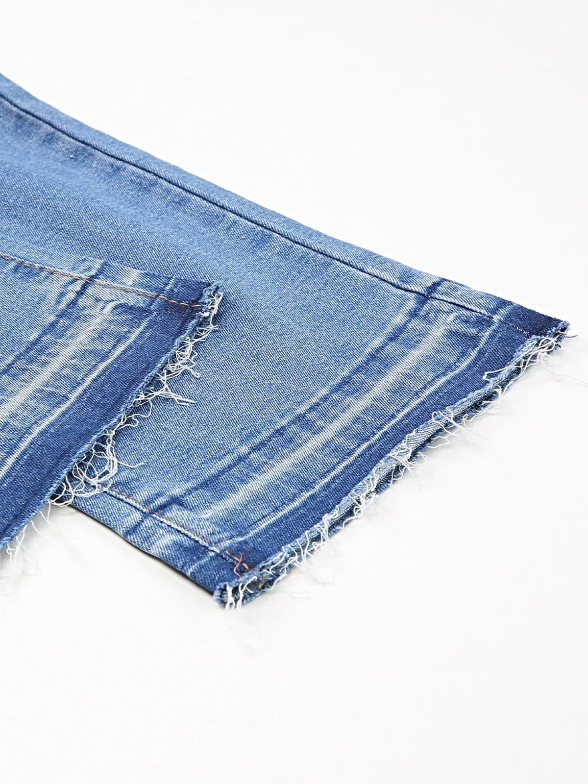 Whiskered Wash Raw Hem Cropped Jeans -
