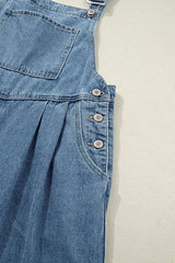Pleated Wide Leg Retro Pocketed Denim Jumpsuit -