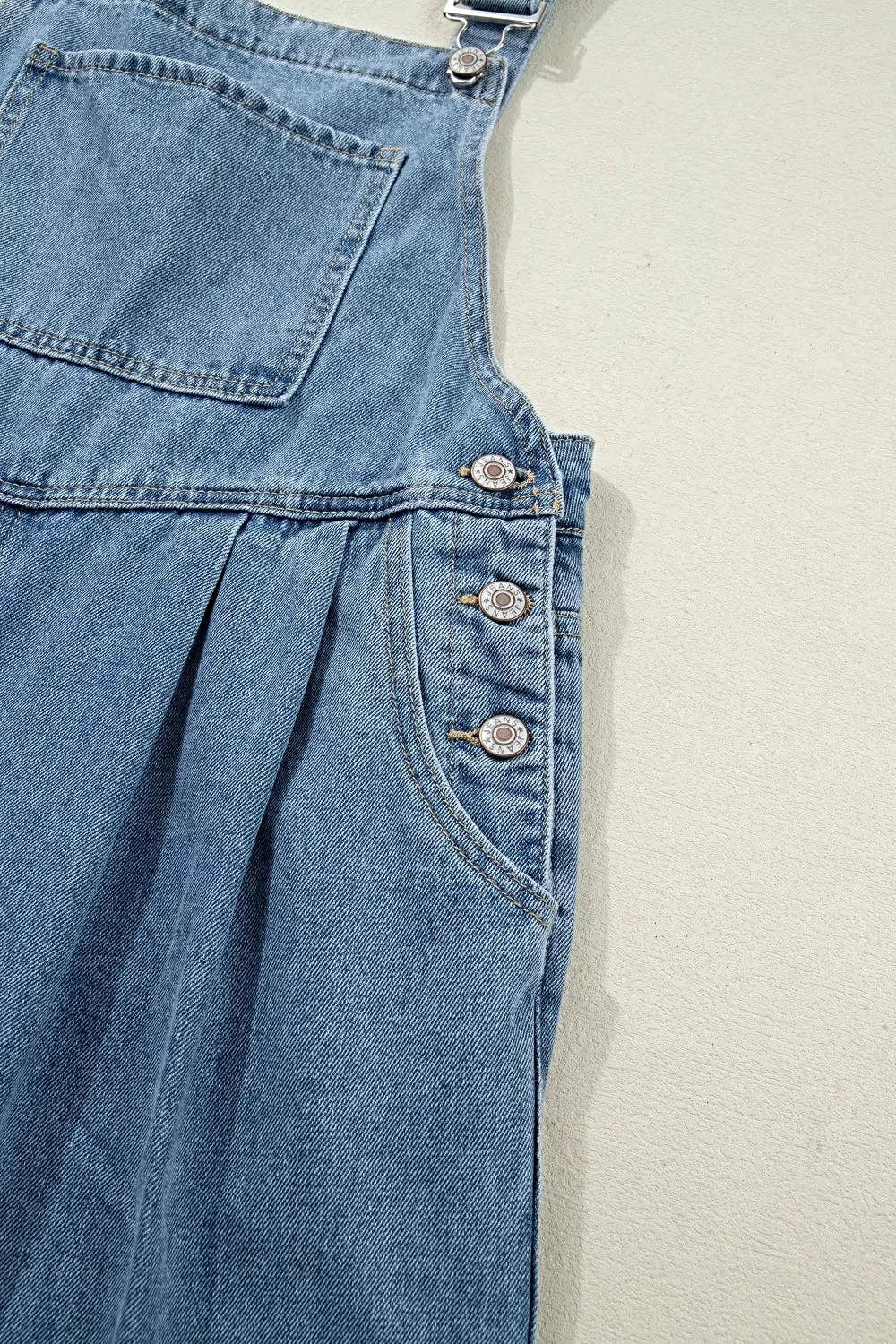 Pleated Wide Leg Retro Pocketed Denim Jumpsuit -