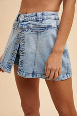 Annie Wear Button Detail Stretch Denim Wrap Mini Skort -