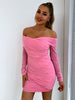 Glitter Ruched Off-Shoulder Long Sleeve Bodycon Dress