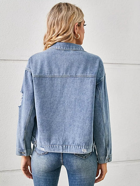 Snake Print Button Up Denim Jacket -