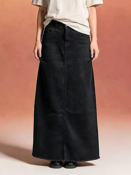 Raw Hem Maxi Denim Skirt -