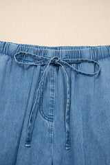Ruffled Hem Wide Leg Chambray Pants -