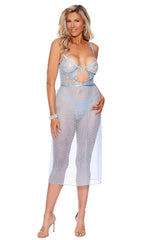 Dotted mesh gown with embroidered bodice, underwire cups, V wire, keyhole front detai - Cami set