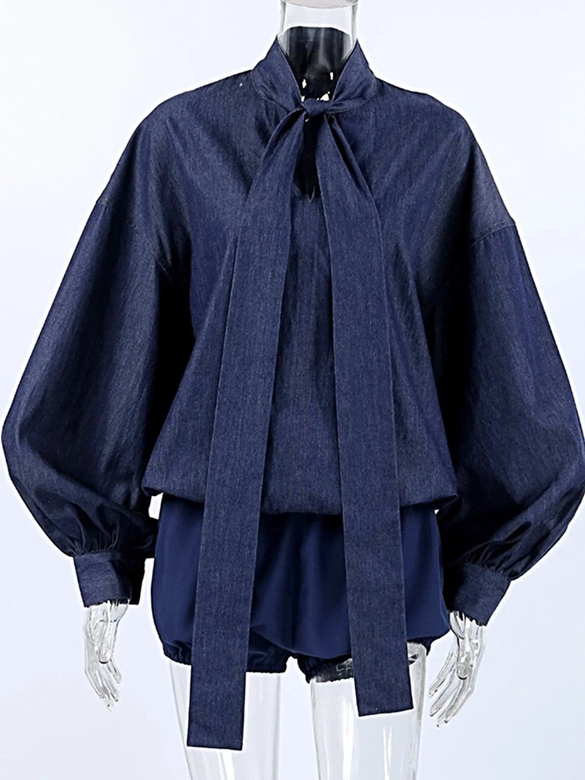Tie Front Denim Top and Shorts Set -