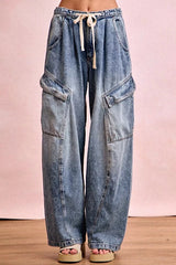 BiBi Baggy Barrel Jeans With Cargo Pockets -
