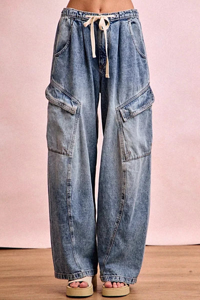 BiBi Baggy Barrel Jeans With Cargo Pockets -