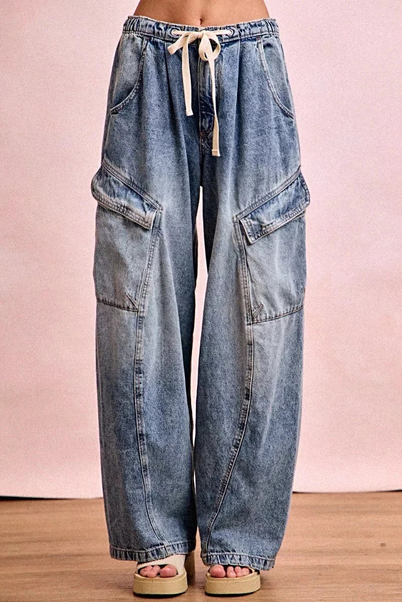 BiBi Baggy Barrel Jeans With Cargo Pockets -
