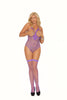 Sexy Fence net cupless teddy with matching stockings in Purple, Also Plus size-Teddy-Elegant Moments-Purple-QS-SatinBoutique