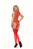 Hot Opaque and net footless bodystocking in Red. OS and Plus size-Bodystocking-Elegant Moments-SatinBoutique